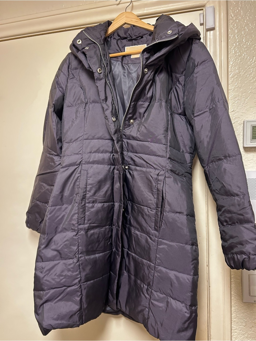 Michael Kors Black Long Quilted Hooded Puffer Coat